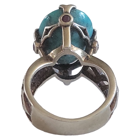 Hand Crafted Sterling Silver 925 Turquoise High Set Celtic Cross Geometric Ring - Picture 6 of 7